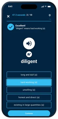 Word Recognition: a play button and definitions to choose from