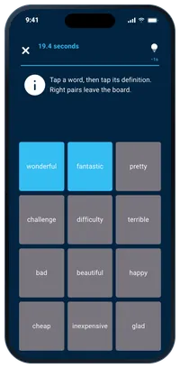 Match: tiles of words and definitions to pair up
