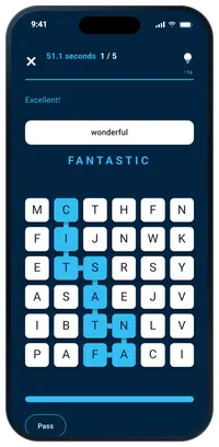 Word Search: a grid of letters with a clue above