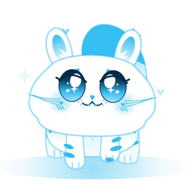 Lexi, the Lexis Lift cat: a round white cat with cyan stripes and big sparkly eyes
